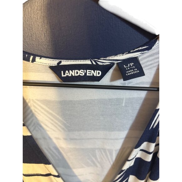 Lands End Womens Navy & White Palm Striped Wrap Maxi Dress L/P - Picture 4 of 5